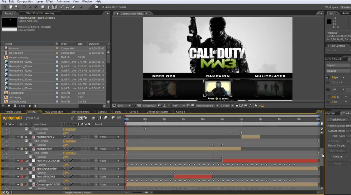 Меню Modern Warfare 3